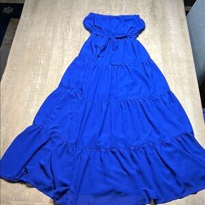 Caramel Blue Strapless Tiered Maxi Dress